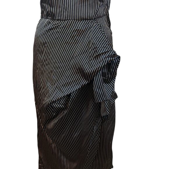 Vintage 1940s Black Pinstripe Satin Strapless Party Dress / Women’s XS - Picture 4 of 4